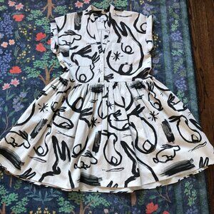 Heinui Noe Dress in White Bunnies Print, Size Small